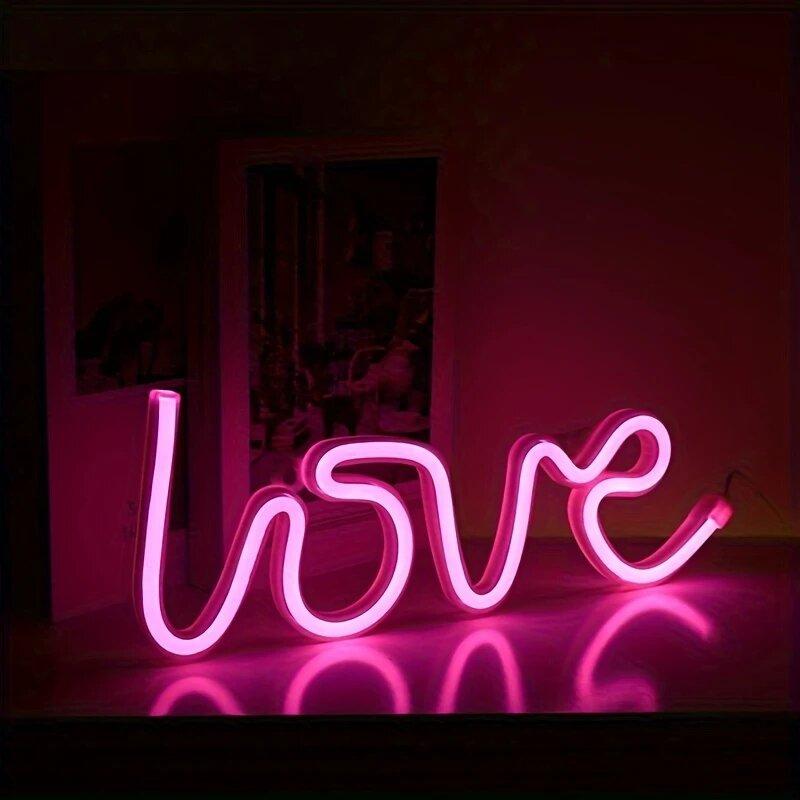 1pc LOVE Shape LED Neon Light,USB&Battery Powered Novelty Letter Neon Night Light,For Parties, Bars,Home,Bedroom,Room Wall Decor