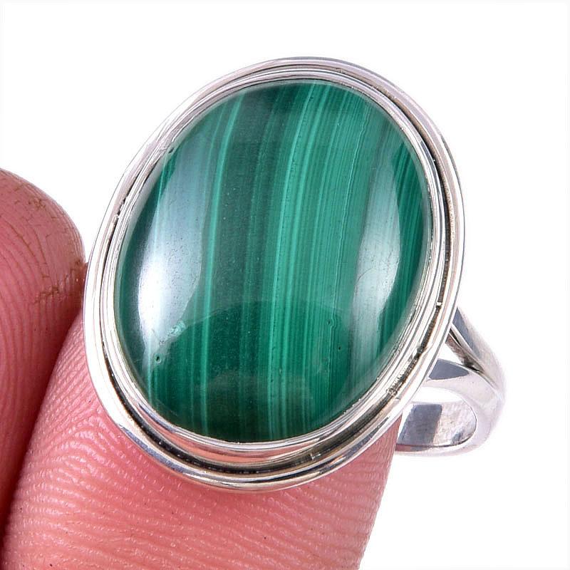 

Ювелирное кольцо из чистого серебра 925 пробы с натуральным малахитом, размер 10 w0U80
