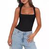 WTEMPO Body de bază sexy fără mâneci cu gât pătrat și dublură pentru femei, maiouri tip tank, body-uri