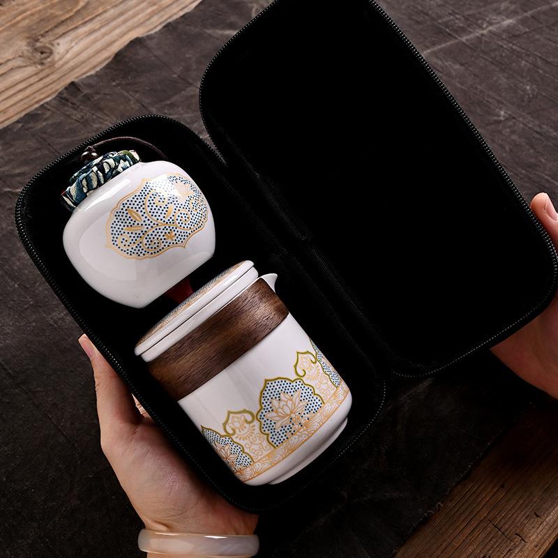 Ceramic Guyun Travel Tea Set Kuaike Cup Set Tea Portable Car One Pot Three Cups Business Gifts