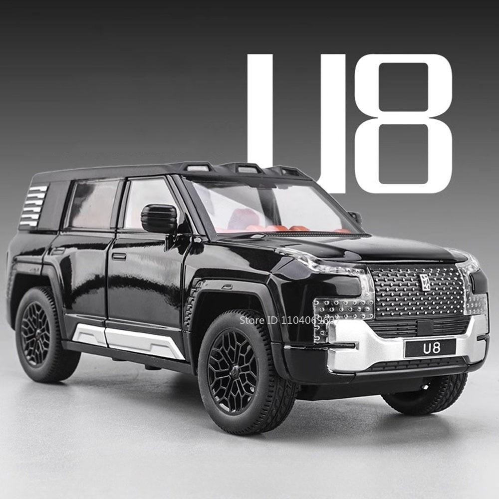 1:24 BYD Looking At Up U8 Model SUV Car Toys Alloy Diecast Pull Back 6 Doors Opened Sound Light Off-road Vehicle For Boys Gifts