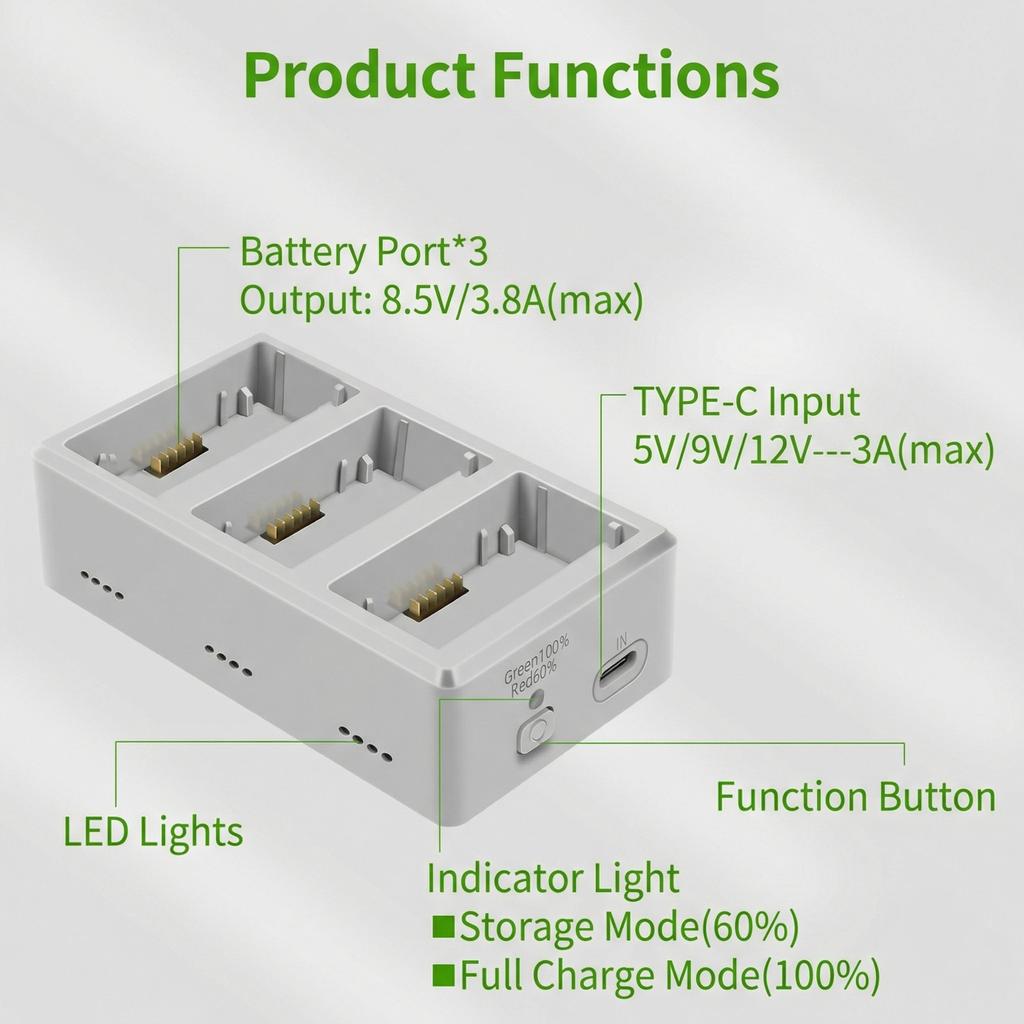 Multifunction Travel Charging Dock For Drones Battery Supports 3 Batteries Simultaneous Charge And Power Mode