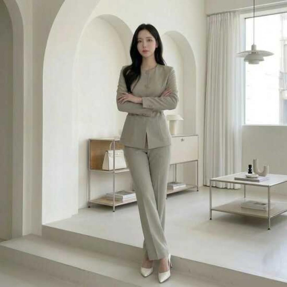 Style Latte Women S Belted pantS Suit No Collar Jacket Stretch SlackS Two Piece