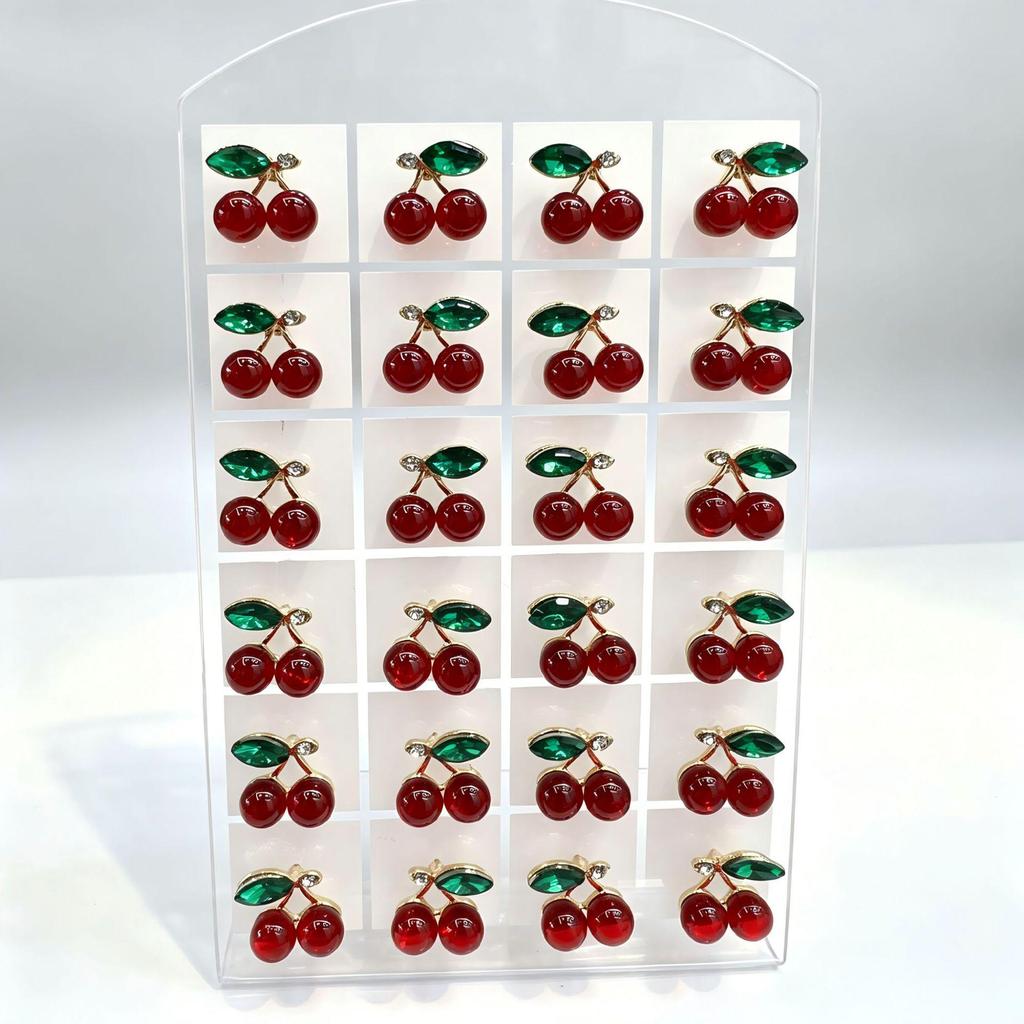 DIY Fresh Sweet Cherry Enamel Stud Earrings for Women