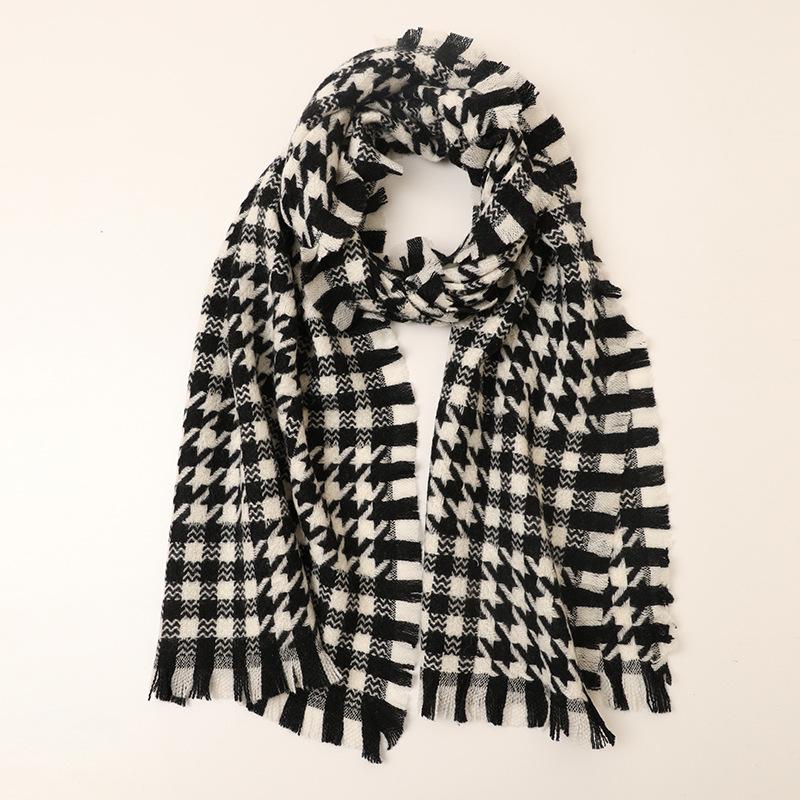 New Cashmere Plaid Scarf Autumn and Winter Women's Cashmere Scarf Black and White Plaid Thousand Birds Warm Shawl Scarf