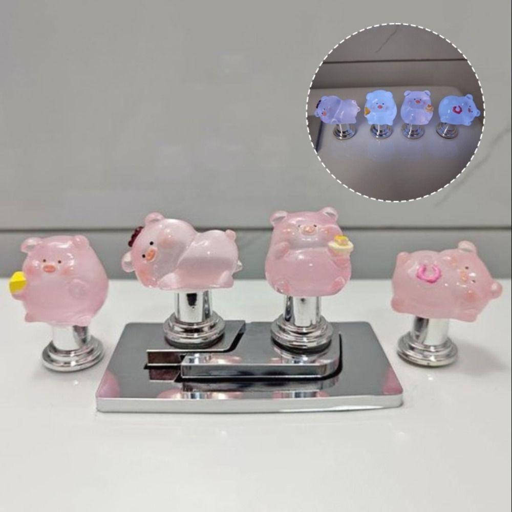 

Luminous Luminous Little Pig Press Glow in the Dark Toilet Button Cute Toilet Press Bathroom 4 PC
