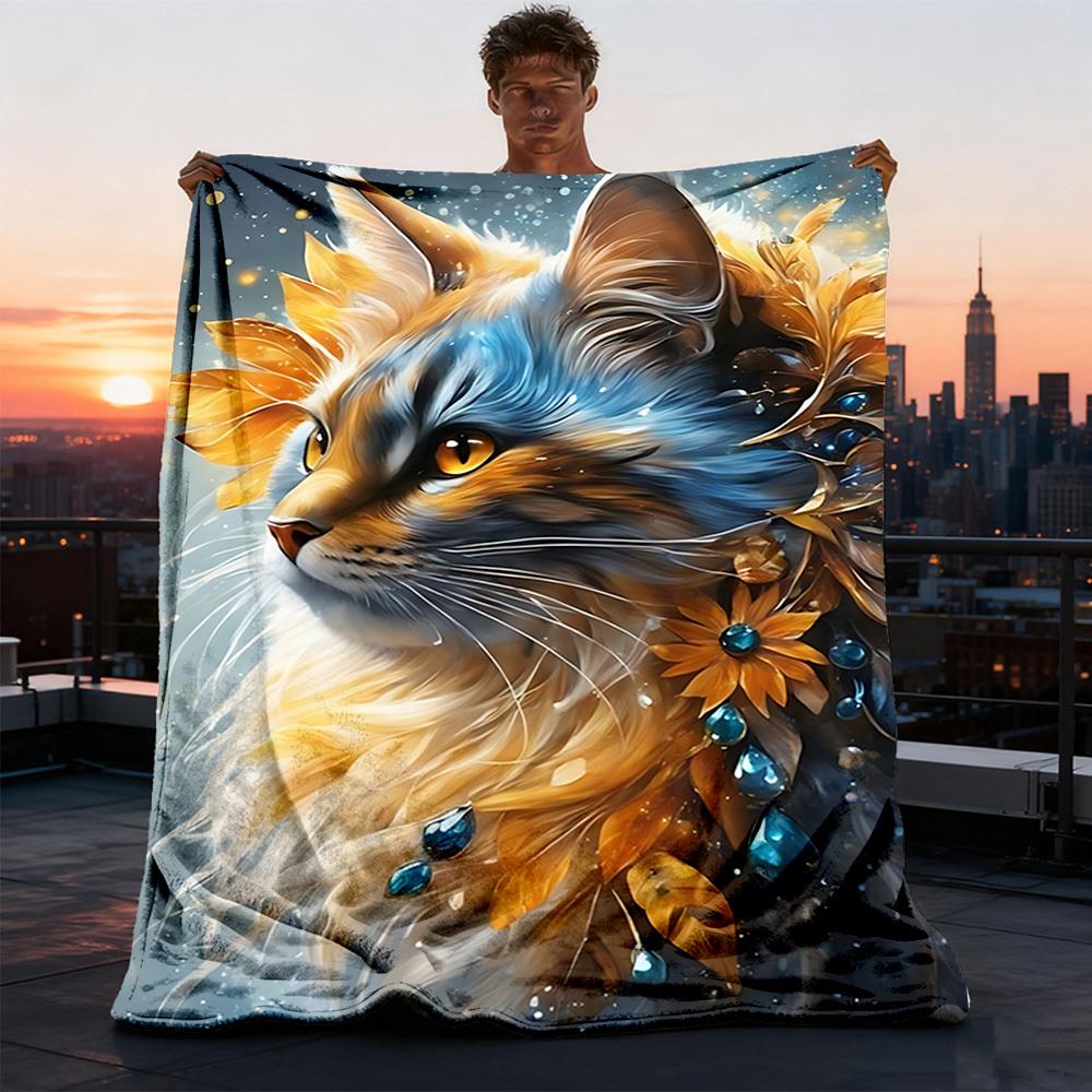 1pc Cat Outdoor Blanket - Soft Flannel Cozy for Travel & Camping - All-Season Warm Bed Cover, Machine Washable Yy251229083