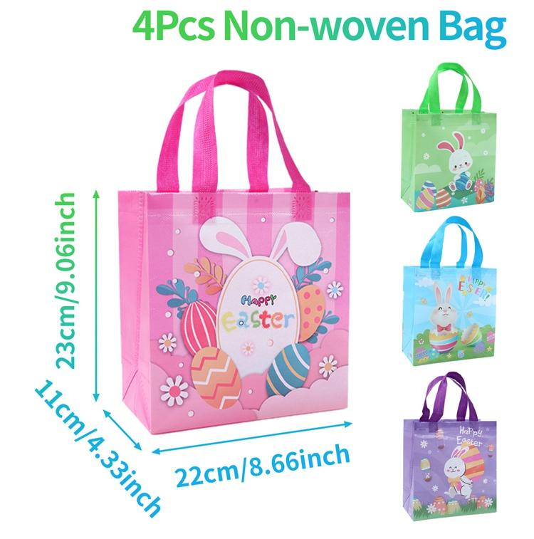 Happy Easter Bunny Waterproof Non-Woven Bag Easter Party Decorations For Home 2026 Kids Favors Supplies Rabbit Candy Gift Bag