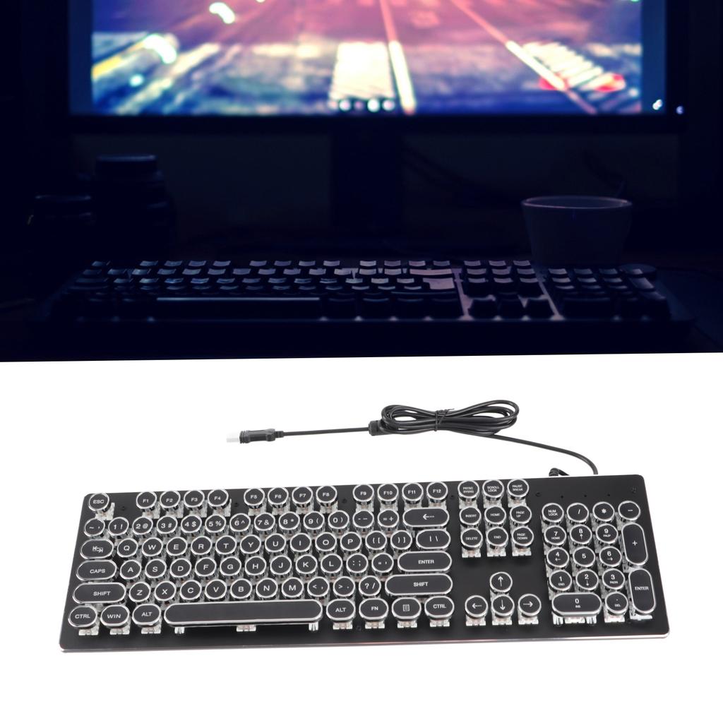 Retro Wired Gaming Mechanical Keyboard Key Click with 104 Keys Mixed Light Ergonomic Design