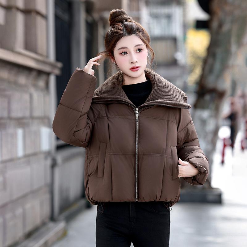 Thickened large lapel neck winter cotton clothes women's short new fashionable loose small knitted jacket