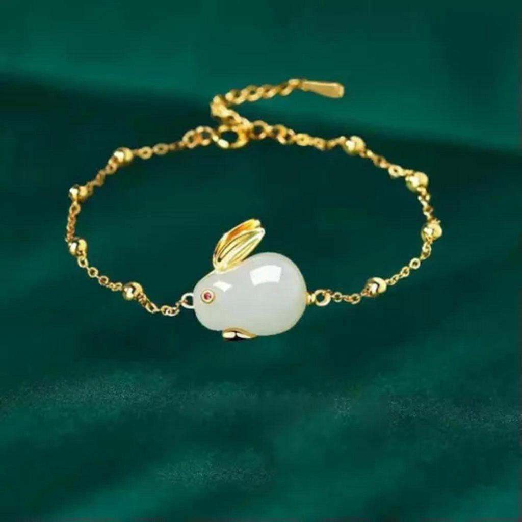 RSAMD 1PC/Pair Rabbit Necklace Bracelet Earring Ring Lucky Jade Rabbit Pendant Jeweljo-A2