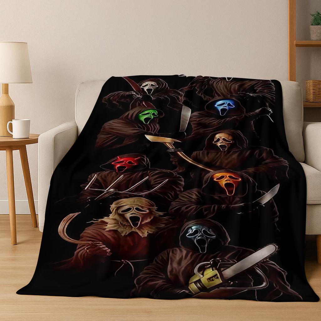 Manta de Franela de Personajes de Terror S-Grito Cara de Fantasma, Manta Suave Acogedora para Hogar Dormitorio Cama Sofá Cubierta de Picnic Regalo para Niños