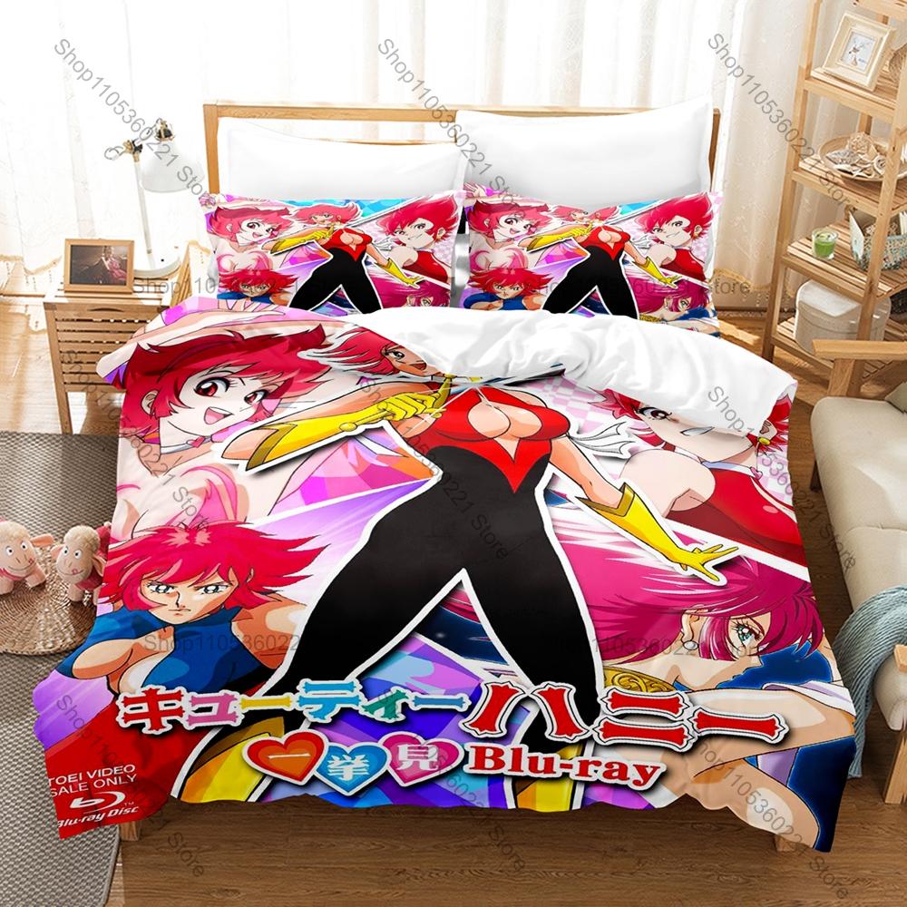 Cutie Honey Bedding Set Includes Duvet Cover 2 Pillowcases Classic Retro Magical Shoujo Anime Character Bedroom Decor For Anime