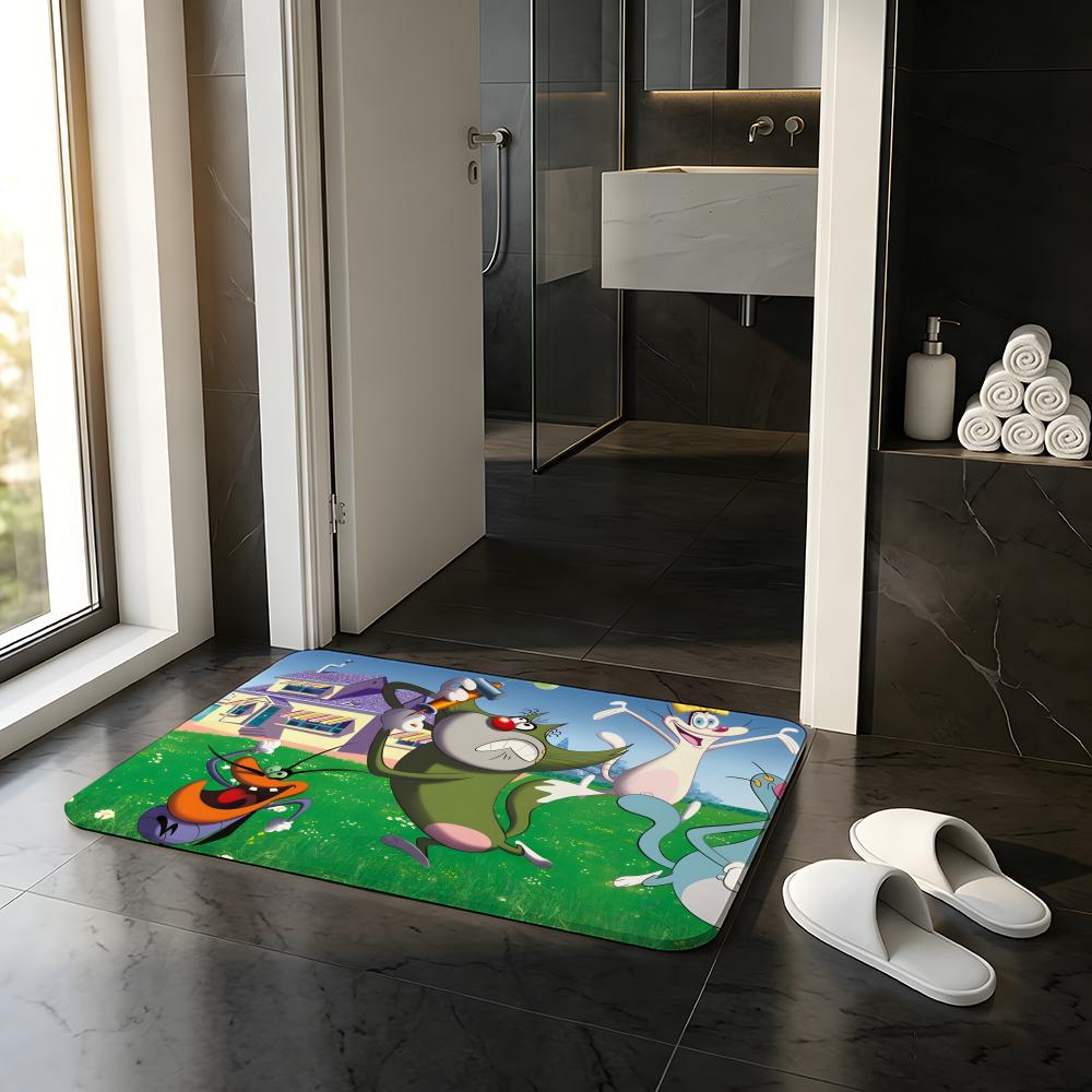 TAPPETINO ANIME O-Oggy e i Mosconi Tappetino Assorbente Tappeto d'Ingresso Antiscivolo per Bagni Servizi Igienici e WC