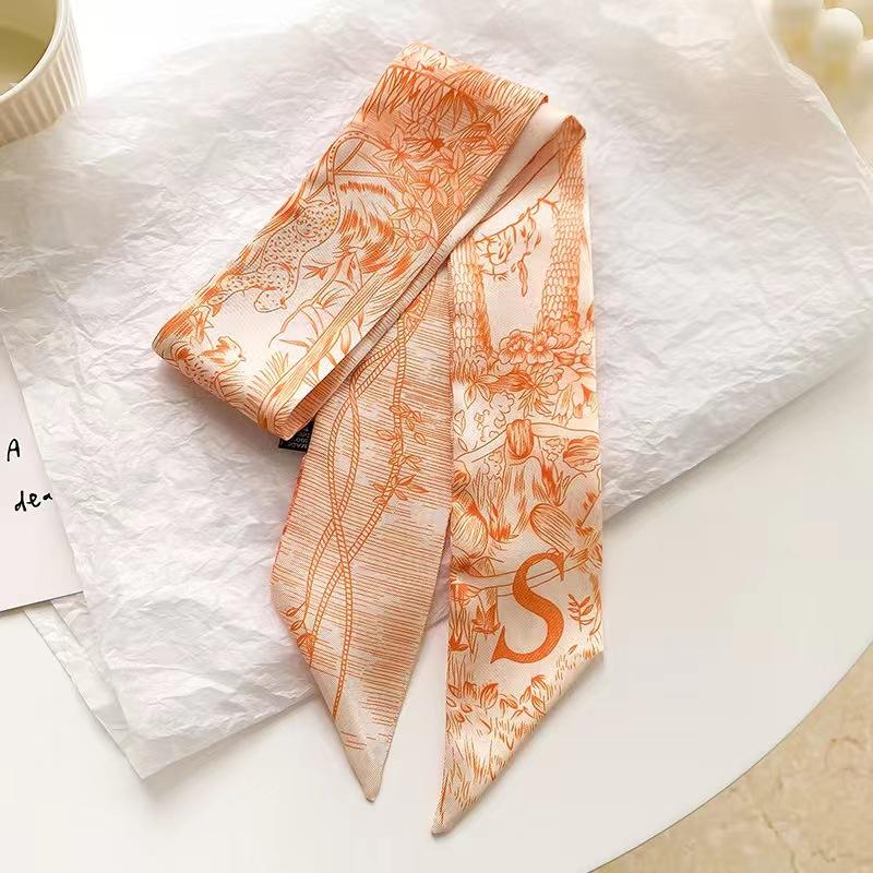 Small White And Tender Green Silk Scarf For Women, Thin Streamer, Headband, Hair Tie, Bag Decoration Long