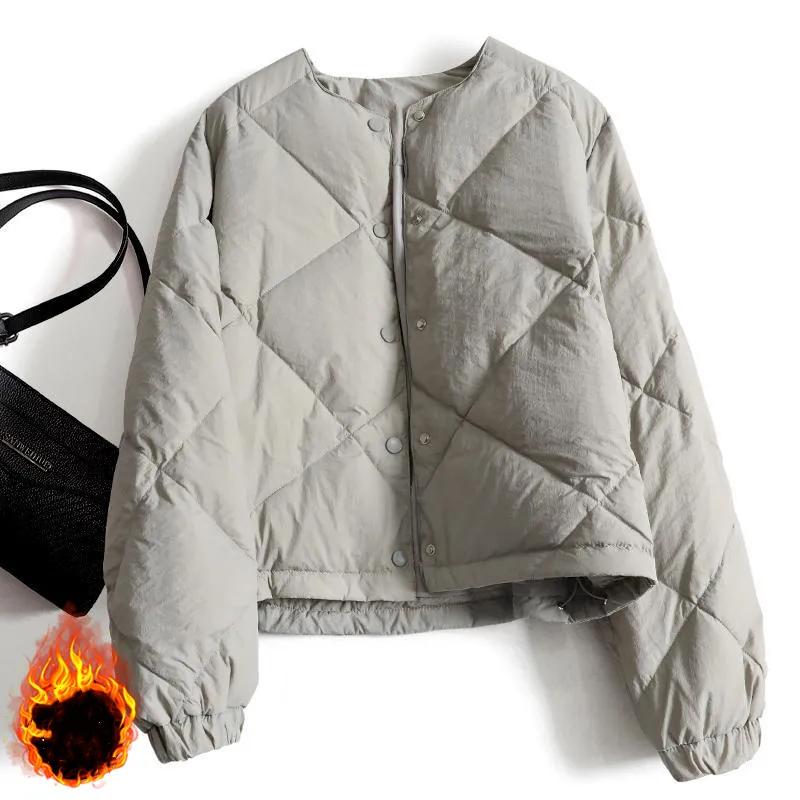 Women Winter Diamond Solid Casual Thick Long Sleeve Single Breasted Jacket