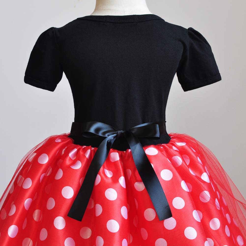 [CQDY] Princess Dress (Children's Dress + Headband) - 2-Piece Set: Minnie Mouse-Style Cosplay, Polka Dot Pattern, Tutu Skirt, Kids Dance Costume, Mick