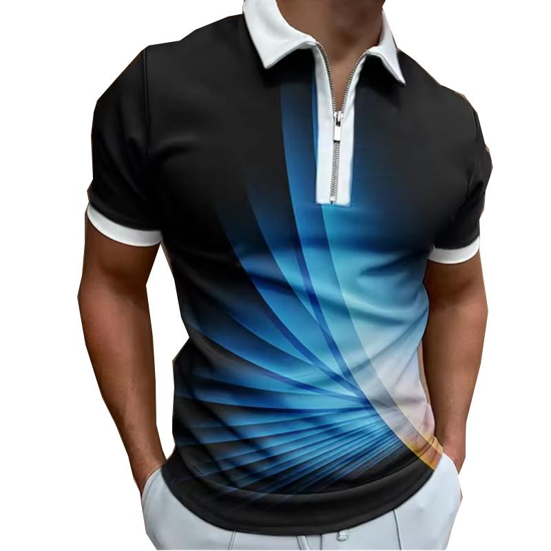 Mode Kleidung Herren Poloshirts Lässig Umlegekragen Reißverschluss Golfbekleidung Print Kurzarm T-Shirt Herren Polos Oberteile