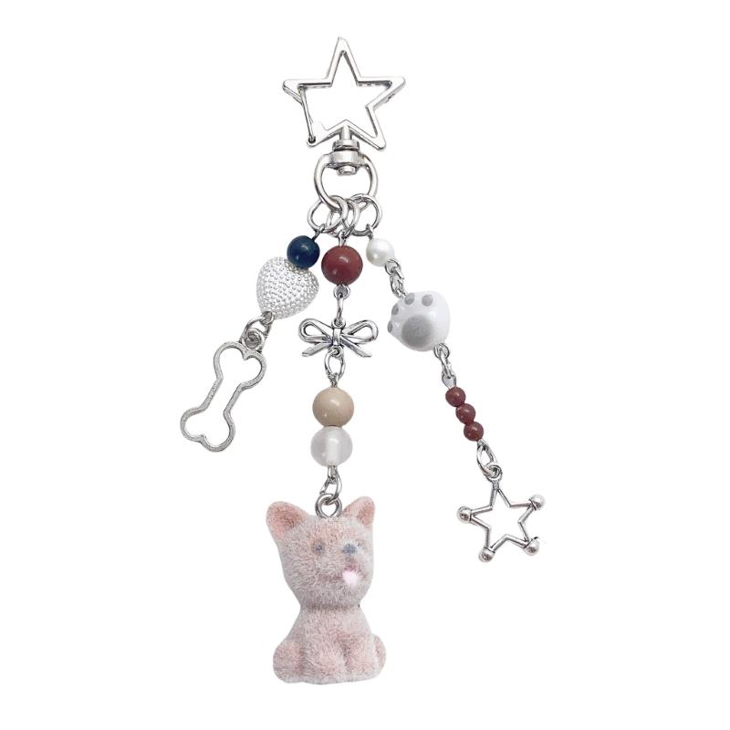 Couple Dog Phone Charm Keychain Fashionable Korean Style Flocking Dog Phone Charm Keychain Pendant for Couples