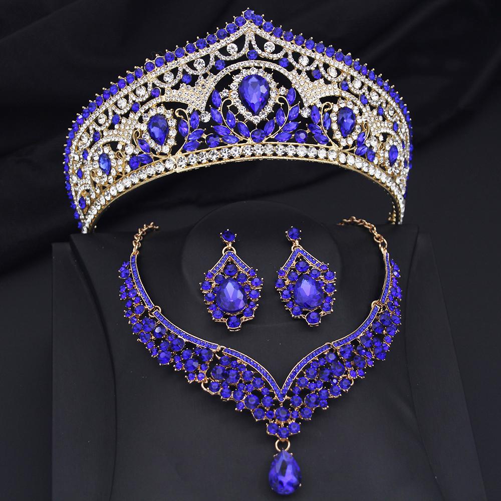 Princess Bride Crown Jewelry Sets for Women Tiaras and Necklace Earrings Set Prom Bridal Wedding Birthday Jewelry Accessory