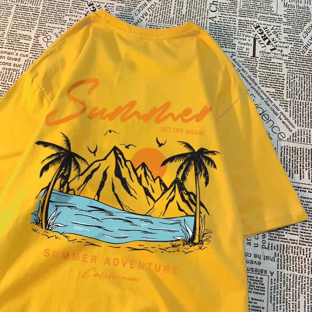 Letní dobrodružství Západ slunce Kokosová palma Horská scénická oblast Tričko Muži Ženy Hip Hop Bavlna Topy Pár Oversized Trička Pár