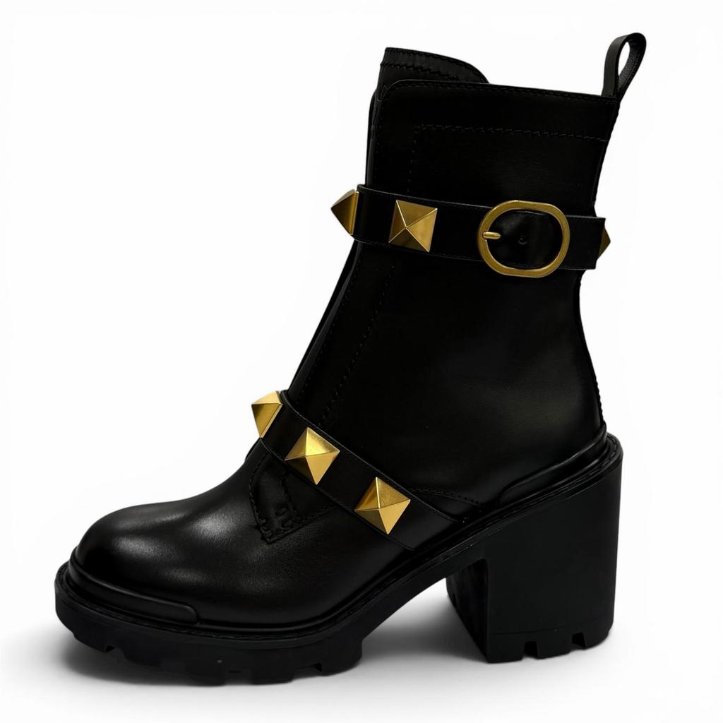 Excellent Valentino Garavani Short Boots Black Leather Women 37.5 WW2S0CJ2 Used