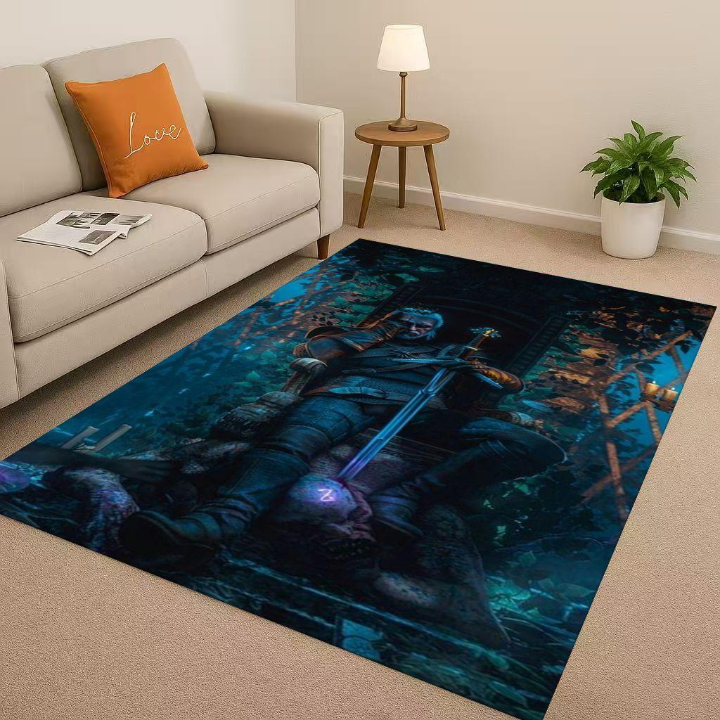 3D The W-Witcher Game Geralt Gamer Cartoon Living Room Non-Slip Area Rug Carpet for Bedroom Playroom Sofa,Home Doormat Kid Gift