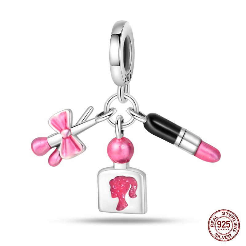 100% Copper Fashion Pink Princess Skirt Bag Lipstick Charms Beads Fit Qikaola Original Bracelets Diy Jewelry Gifts