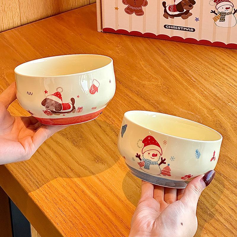 Christmas Gift Cute Tableware Gift Box Set 2025 New High-value Ceramic Rice Bowl Yogurt Bowl Household