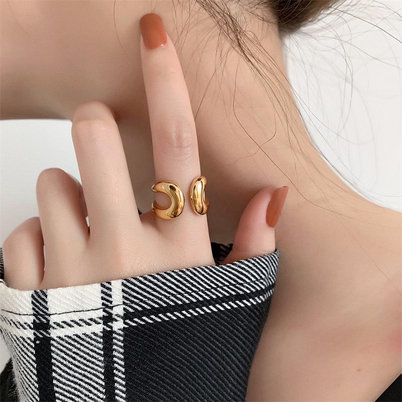 Женское ретро европейско-американская мода геометрическое открытое кольцо из титановой стали Size 9 золотой
