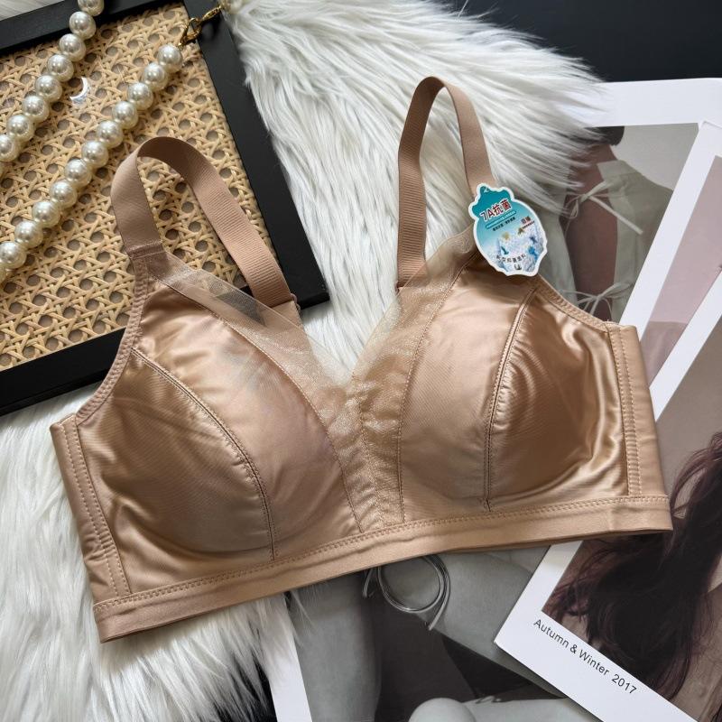New Silk Mesh Satin Light-sensitive Steel-free Comfortable Underwear Women's Upper Support Pull Gather Natal Year Red Bra