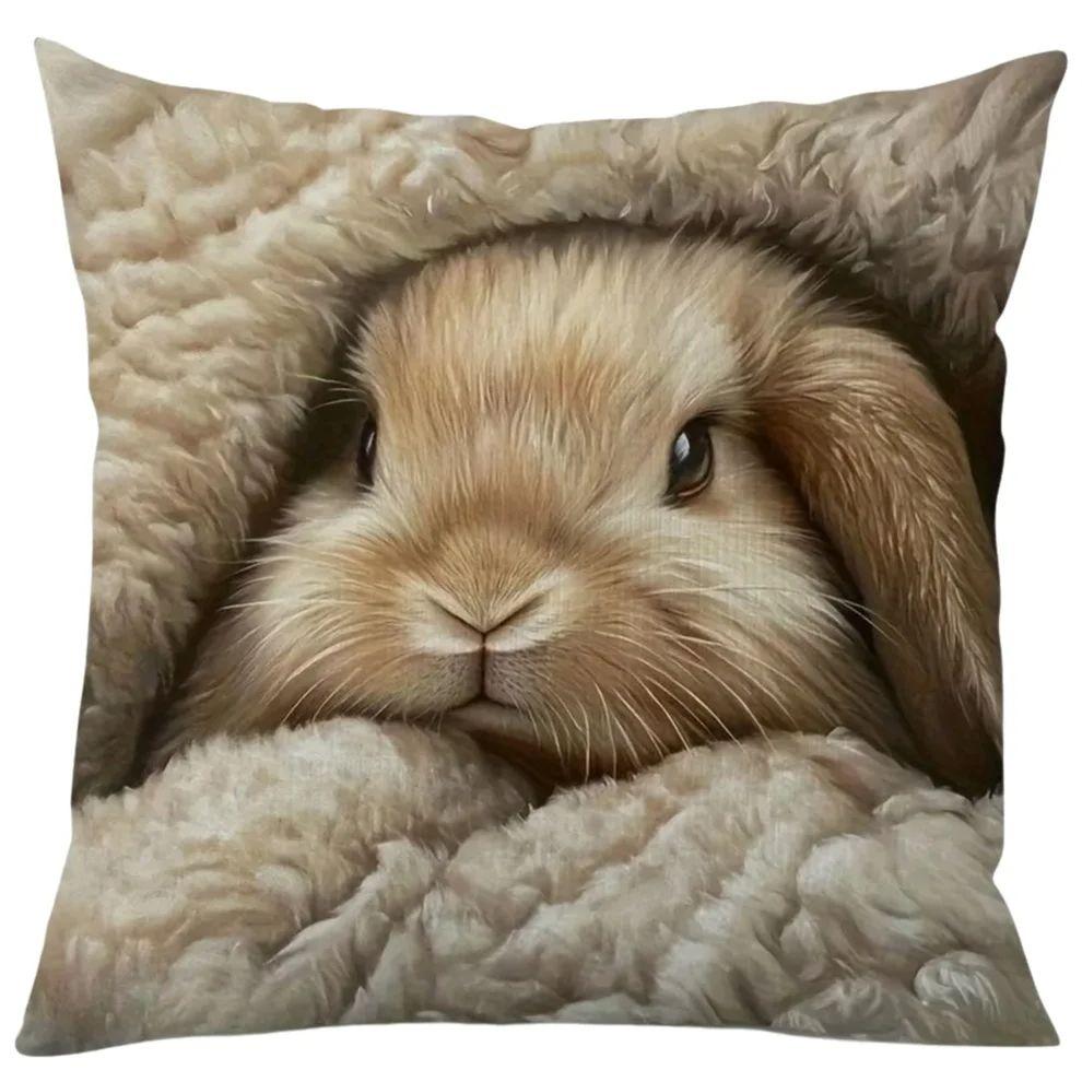 1 Stück Süße Widderohr-Kaninchen Kissenbezug, Polyester 2D Zweiseitiger Druck, Weiche Hautfreundliche Quadratische Kissenhülle Für Sofa & Bett Peach skin 30*30(CM)-1Pcs gray