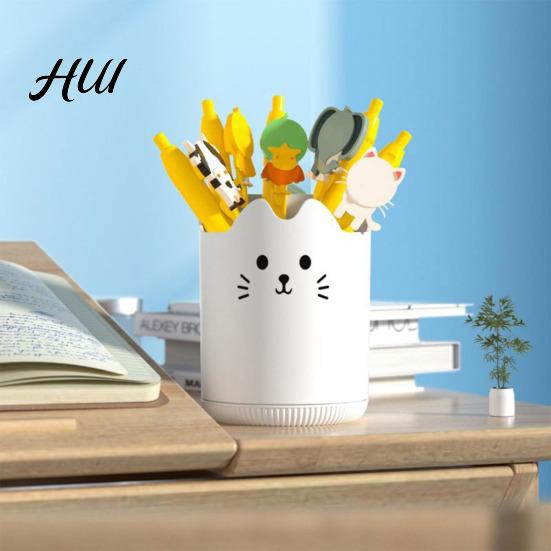 Large Capacity Pen Organizer Holder 360 Degree Rotating Cat Pattern Transparent Stand Design Stationery Desk Accessory
