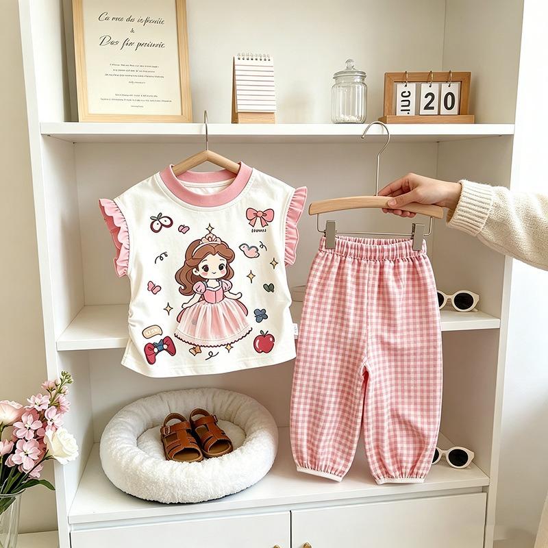 Girls Summer Ice Silk Camisole Dress and Flare Cropped Pants Set – Sleeveless Two Piece Outfit for Kids