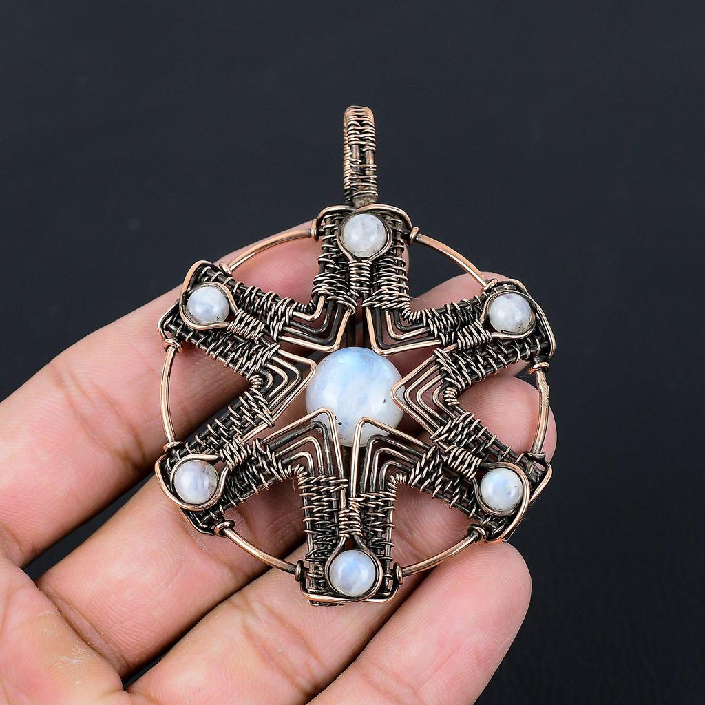 Moonstone Gemstone Pure Copper Wire Wrapped Handmade Pendant Jewelry Gift For Her