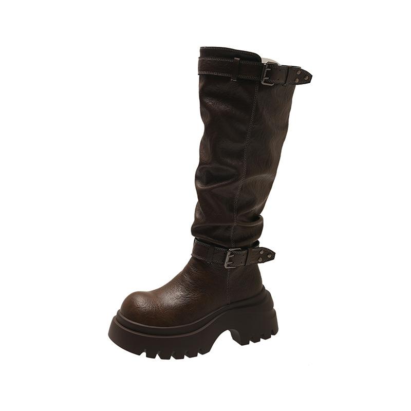 Maillard braun vielseitige Stiefel Damen 2025 Herbst und Winter neue erhöhende Ritterstiefel kleine schmale hohe Stiefel