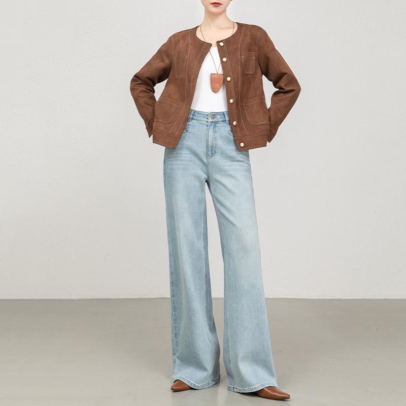 Spring 2026 Women s High Waist Embroidered Wide Leg Denim Pants L