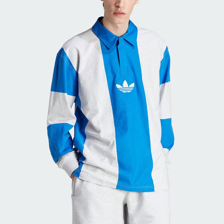 Adidas Originals Trefoil Hack Rugby Long Sleeve Polo Shirt Men Tops Blue IM4584