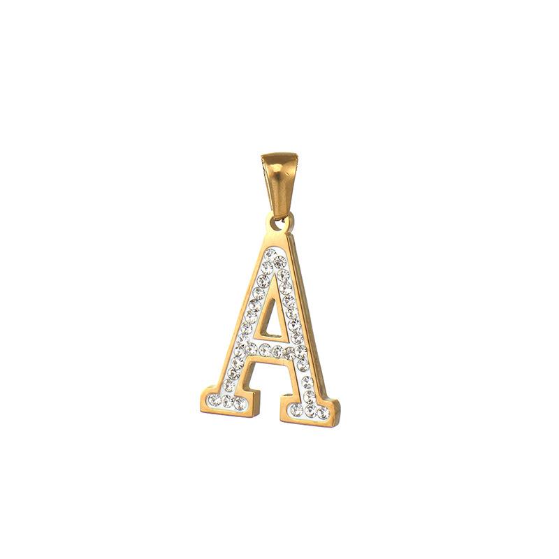 

Новое модное ожерелье из нержавеющей стали с липкими бриллиантами и 26 английскими буквами, золотая титановая стальная цепочка для ключицы, женская Single pendant