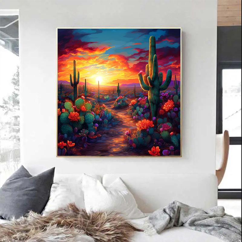 5d DIY Diamond Painting Cross Stitch Cactus Scenery Diamond Embroidery Mosaic Full Round Drill Home Decor Arts