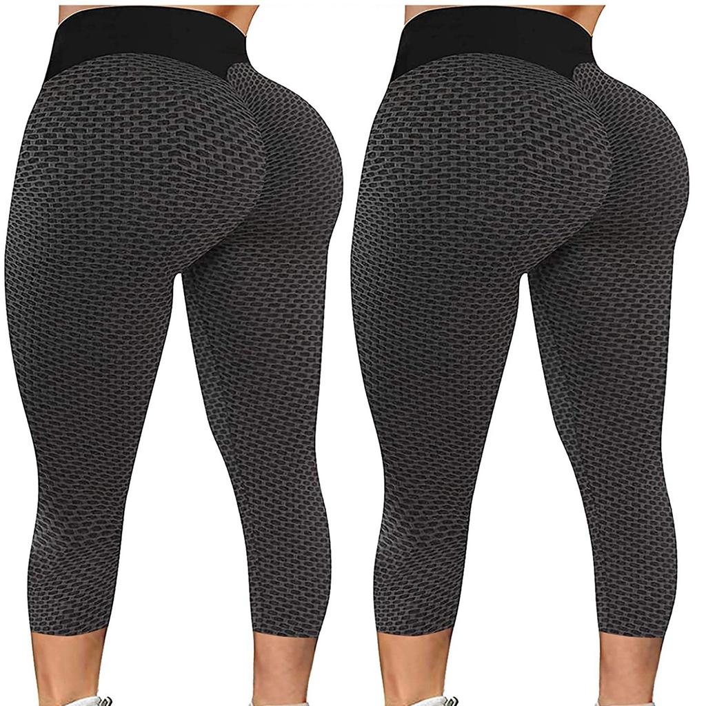 2PC Women's Casual Skinny Slim Hip Lifting Fitness Sports Yoga Seven-Point Pants
