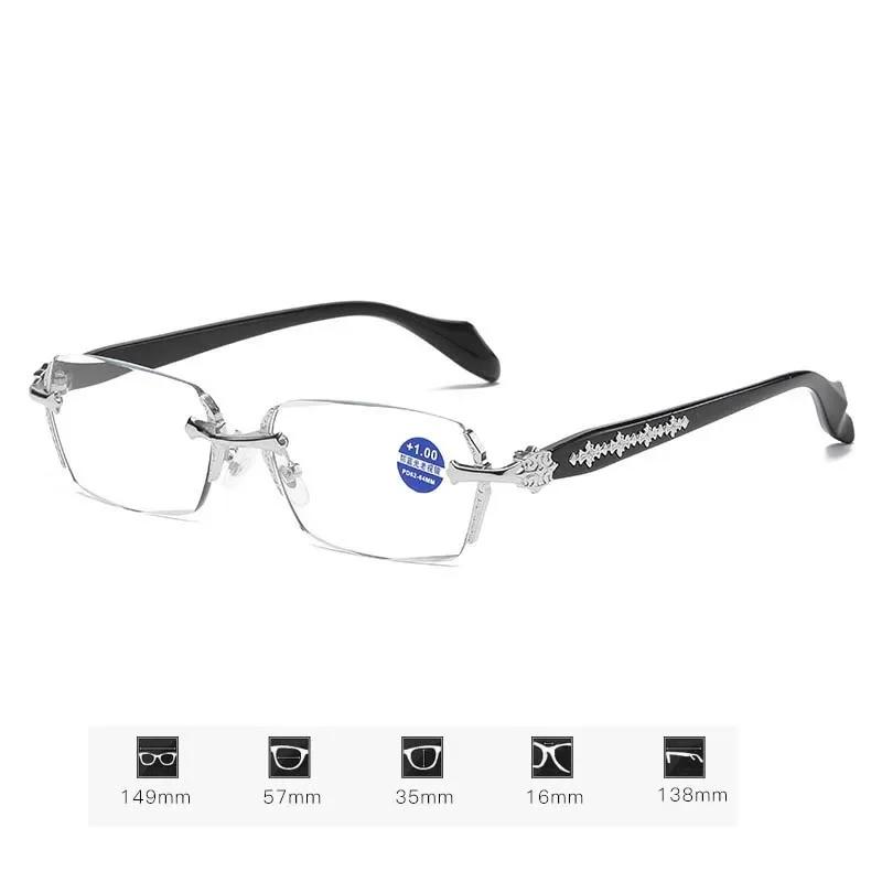 Luxury Diamond Cutting Finished Color Changing Far Sight Sunglasses Vintage Anti Blue Light Prescription Reading Glasses Diopter