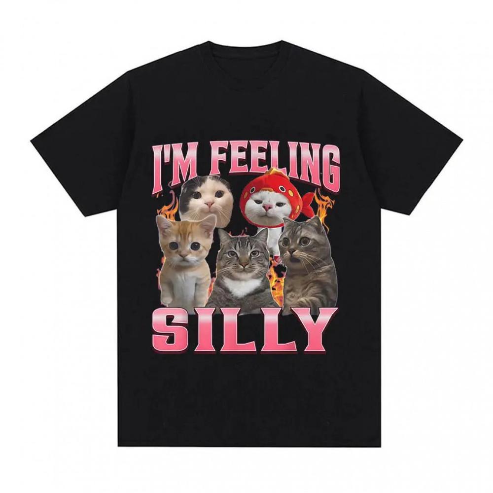 

Humorous Adorable Cat Meme Graphic Tee for Everyone Made of Premium Relaxed Fit Short Sleeves S разноцветный