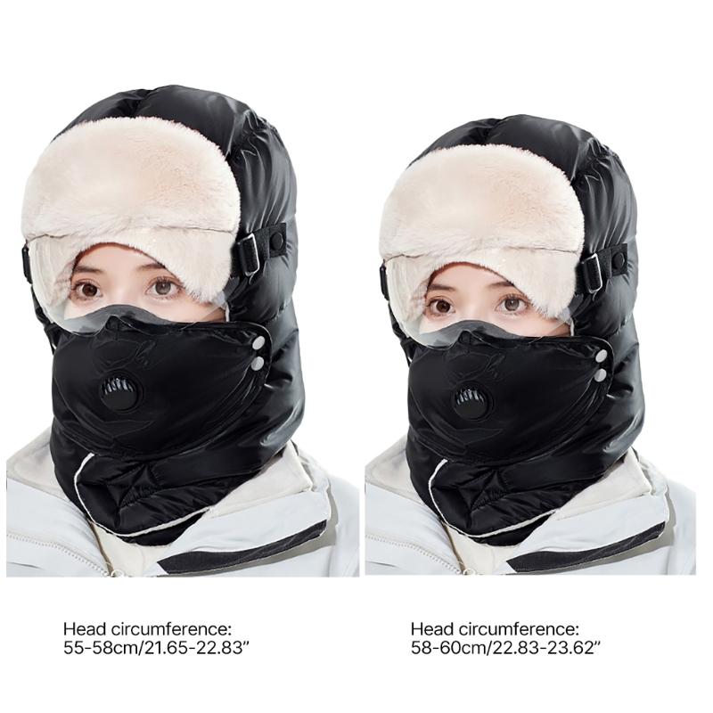 Winter Warm Ear Flap Caps Trapper Hat with Face Cover & Goggles Windproof Hat for Skating Skiing Outdoor Activities