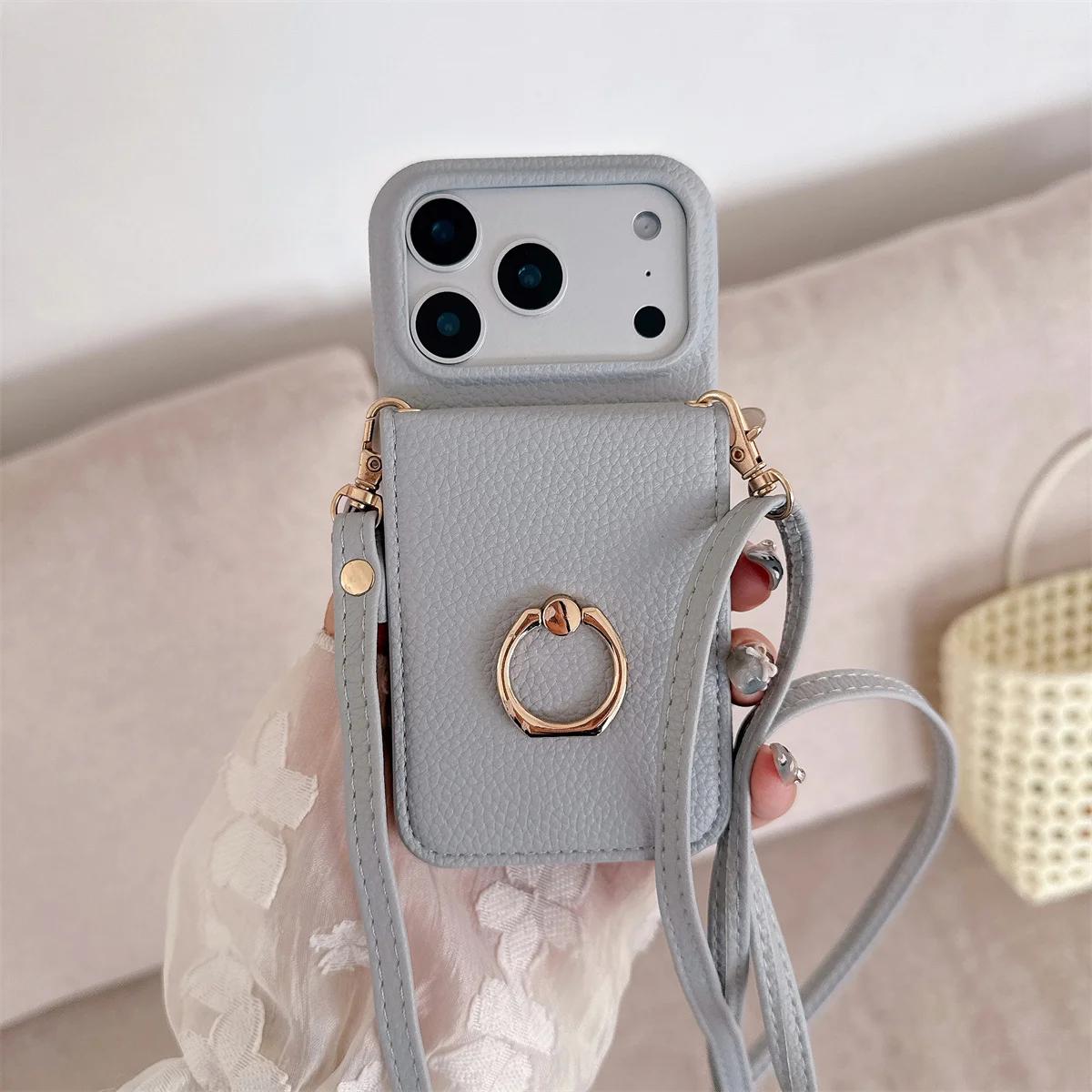 

Crossbody Lanyard with Ring Holder Mirror Wallet Card Slot Phone Case for IPhone 17 Air 16E 15 14 Plus 13 12 11 Pro Max Cover iPhone 13 mini