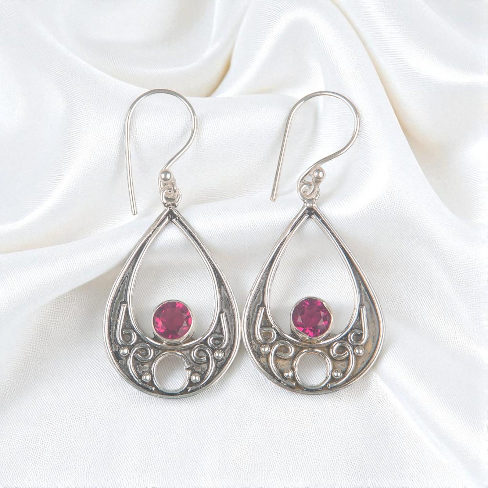 

Pink Rubellite Gemstone 925 Sterling Silver Handmade Jewelry Hook Earrings 1.91 EE-90-9