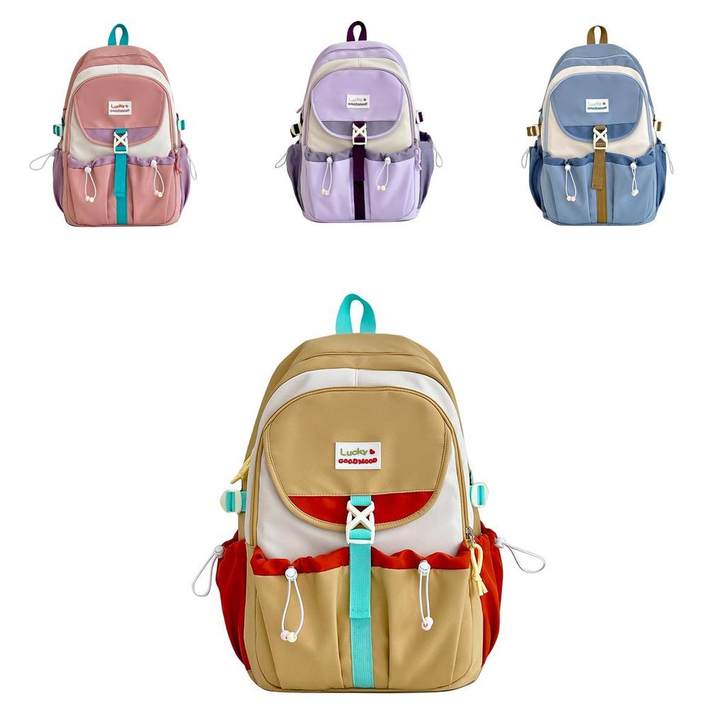 Nylon Girls School Backpack With Letter Decor And Drawstring Design For Campus Use