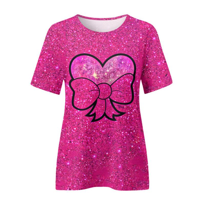 Women T-Shirt Love Pink Digital 3D Print Y2k Elegance Vintage Short Sleeve Elegant Casual Comfortable Polyester Round Neck