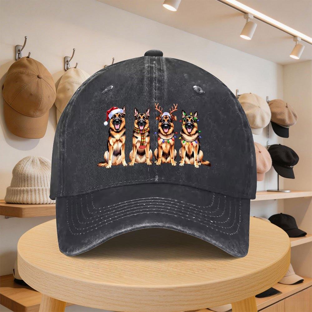 A MenS Baseball Cap Featuring a German Shepherd Design for Christmas Stylish And Casual Adjustable for Spring And Autumn Outi