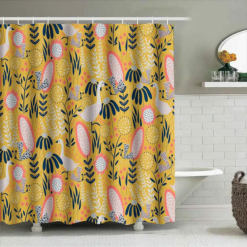 Boho Shower Curtain Nature Botanical Floral Pattern Bathroom Decor Farmhouse Style Modern Abstract Art Home Textile Waterproof L